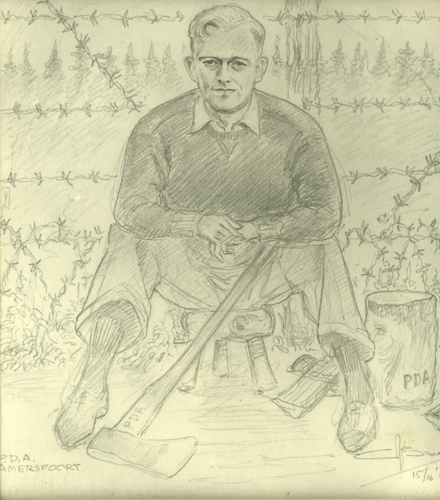 Tekening van een gevangene in kamp Amersfoort.