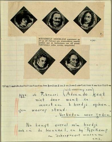 Bladzijde uit een dagboek over Winterhulpspeldjes, waaronder van Rembrandt.