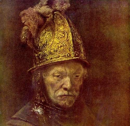 Detail van het schilderij 'man met de gouden helm', dat Hitler bewondert. (Tegenwoordig wordt dit schilderij niet meer aan Rembrandt toegeschreven.)