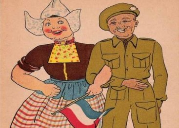 Ansichtkaart Nederlandse vrouw en geallieerde soldaat (detail)