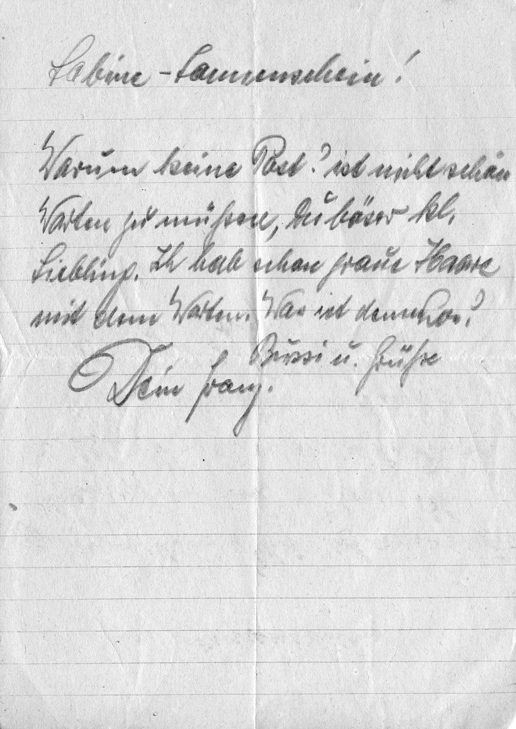 Briefje van Franz Jozef Gebele aan Sabine Zuur